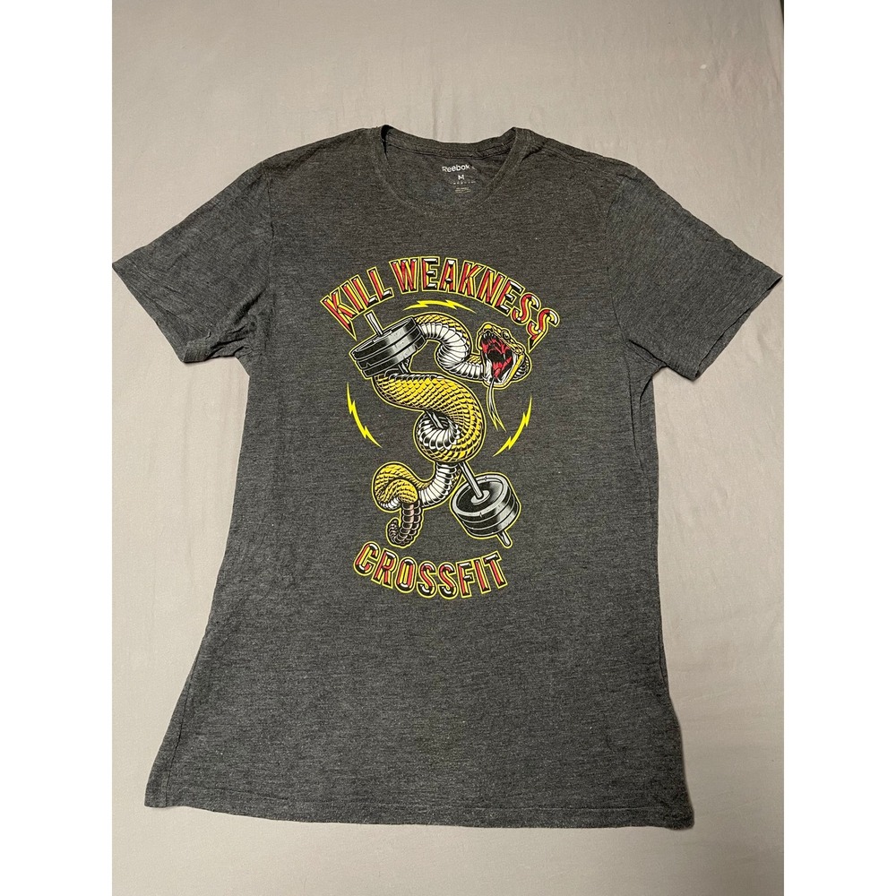 Reebok Mens Graphic T-Shirt Charcoal Grey Heather Tri-Blend Short Sleeve Size M